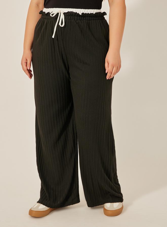 Styli Plus Size Striped High Rise Wide Leg Pants with Drawstring - Image 4