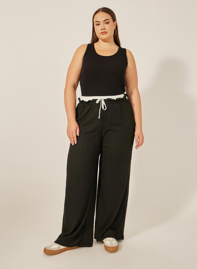 Styli Plus Size Striped High Rise Wide Leg Pants with Drawstring - Image 2