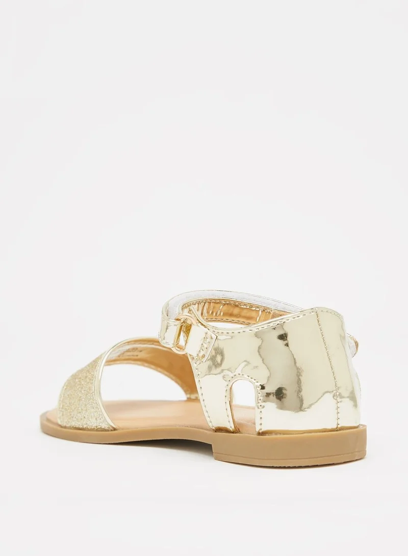 Flora Bella Glitter Textured Ankle Strap Sandals with Hook and Loop Closure