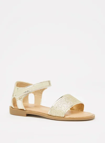 Flora Bella Glitter Textured Ankle Strap Sandals with Hook and Loop Closure