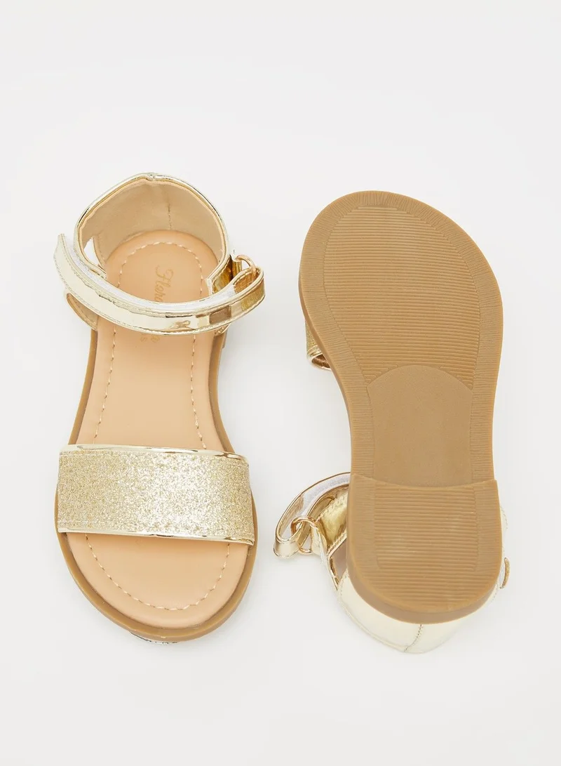 Flora Bella Glitter Textured Ankle Strap Sandals with Hook and Loop Closure