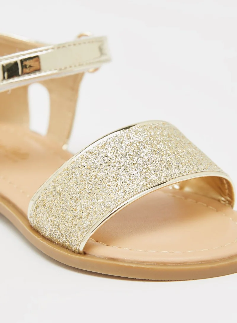 Flora Bella Glitter Textured Ankle Strap Sandals with Hook and Loop Closure