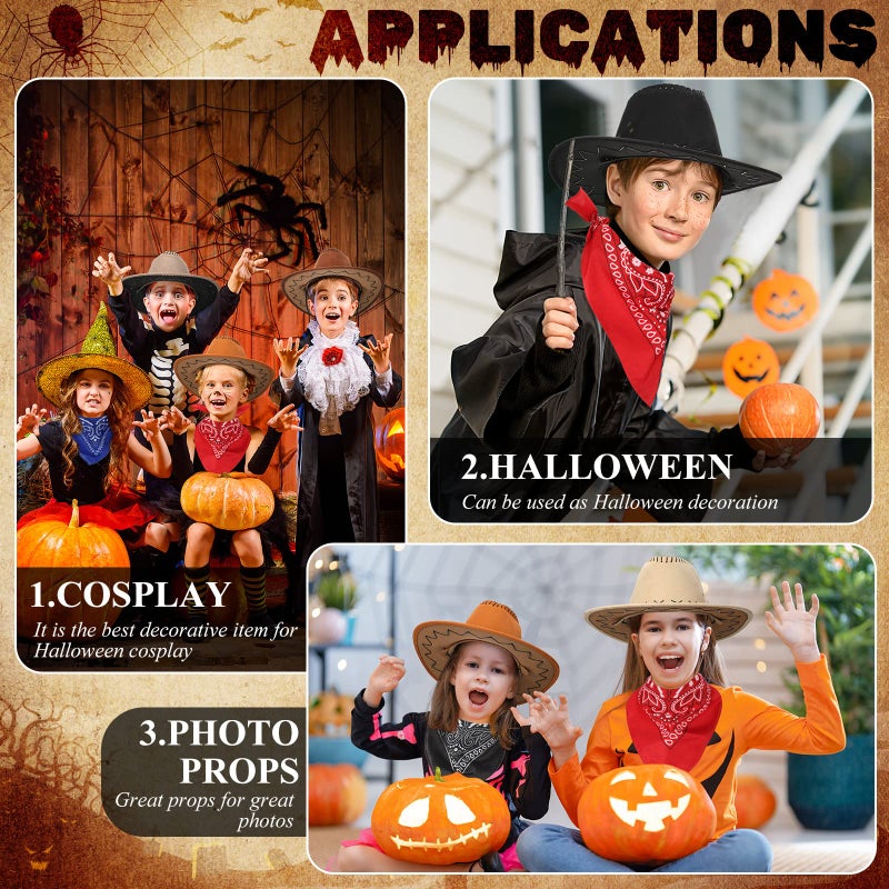 Cindeer 24 Pcs Western Cowboy Hats with Polyester Bandanas Western Cap Suede Leather Hat and Square Bandanas Scarf for Adult(Elegant Color) - Image 5