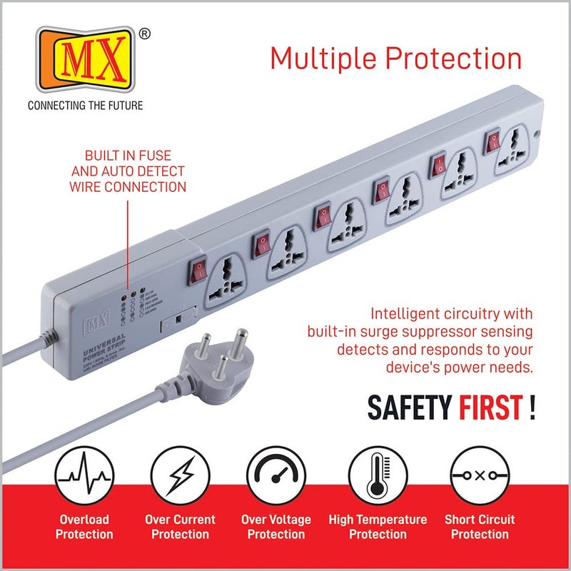 MX Mx Power Strip Extension Board with 6 Universal Socket 5m Extension Cord International Sockets Individual Switch MultiPlug Socket Extension Board for Home Office 5 Amp  - Image 4