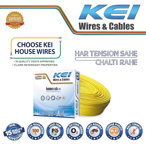 KEI WIRES & CABLES Homecab 1.5 sqmm 1 Core Copper Flame Retardant House Wire PVC Insulated Cable for Domestic & Industrial Electrical Wiring (Yellow, 90 Meters) - Image 2
