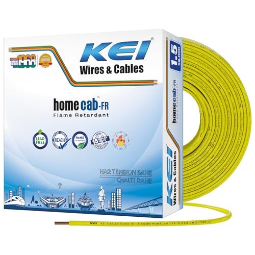 KEI WIRES & CABLES Homecab 1.5 sqmm 1 Core Copper Flame Retardant House Wire PVC Insulated Cable for Domestic & Industrial Electrical Wiring (Yellow, 90 Meters) - Image 1