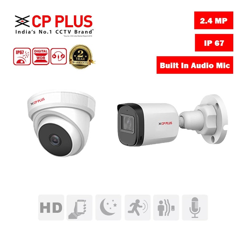 Clocite CP Plus 2.4MP 4 Channel DVR, 2.4MP 1 Dome & 2 Bullet Cameras (Audio Recording) [Night Vision + Built-in MIC Audio + Crystal IR LEDs + Motion Detection] + 1 TB HDD + 4 CH SMPS + CCTV Cable + BNC/DC - Image 4