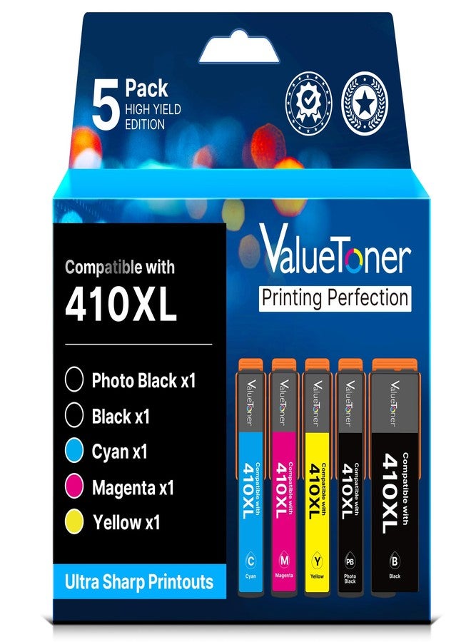 Valuetoner خرطوشة حبر معاد تصنيعها من Valuetoner بديلة لطابعات إبسون 410XL 410 XL T410XL عالية الإنتاجية للاستخدام مع طابعات Expression XP-7100 XP-530 XP-630 XP640 XP-830 XP635 (عبوة من 5 خراطيش) - Image 1