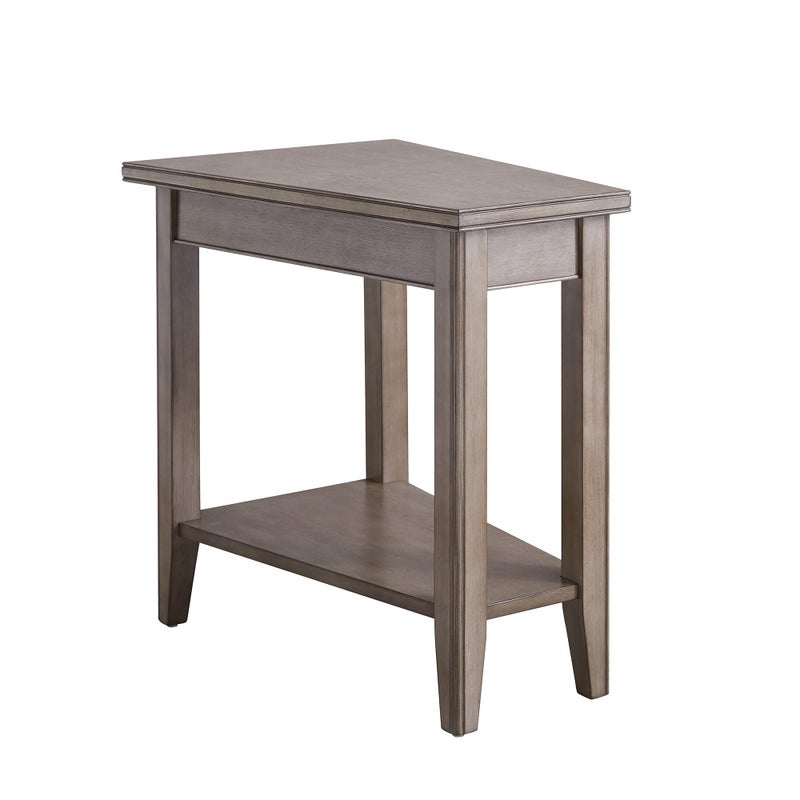 Laurent Recliner Wedge End Side Table with Shelf Solid Wood Smoke Gray Perfect for Living Rooms Bedrooms and Small Spaces  Leick Home 10502GR