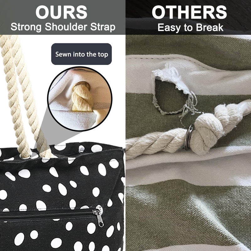Fammart Large Canvas Beach Bag for Women, Beach Bags Waterproof Sandproof with Zipper & Wet Bag Cruise Essentials - Image 4