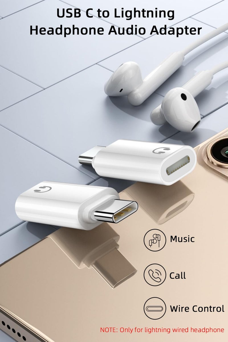 AreMe USB C to Lightning Headphone Audio Adapter, 2 Pack USB C Male to Lightning Female Earbuds Converter Support Line Control, Not for Charging/Data Transfer - Image 2