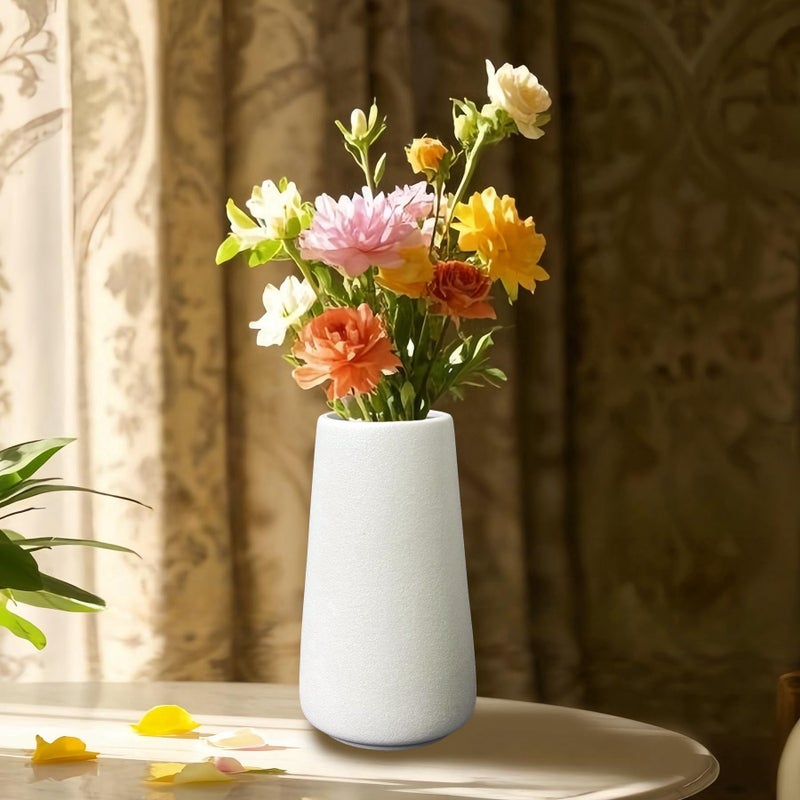 OTDCGI Simple Vase for Flowers Plants, Matte Vases for Modern Table Shelf Home Decor Wedding Boho Decor, 6" H Frosted Elegant Ceramic Vase for Pampas Grass Fluffy Stem Bouquet Lavender Flowers (White, 1) - Image 3
