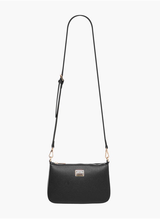 Flora Bella By Shoexpress Textured Shoulder Bag with Detachable Strap and Zip Closure  - Image 2