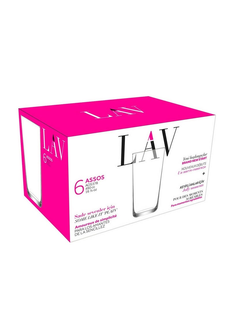 LAV 6-Piece Assos Long Tumbler Set – 490 ml – Clear Glasses for Water, Juice, Cocktails & More - Image 4
