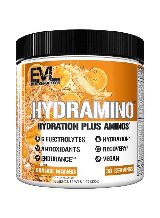 Evlution HYDRAMINO Complete Hydration Multiplier, All 6 Electrolytes, Vitamin C & B, Fluid Boosting Aminos, Coconut Water, Endurance & Recovery, Immunity Support, Antioxidants, 0 Sugar, 30 Serve, Orange Mango - Image 1