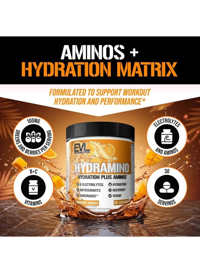 Evlution HYDRAMINO Complete Hydration Multiplier, All 6 Electrolytes, Vitamin C & B, Fluid Boosting Aminos, Coconut Water, Endurance & Recovery, Immunity Support, Antioxidants, 0 Sugar, 30 Serve, Orange Mango - Image 2