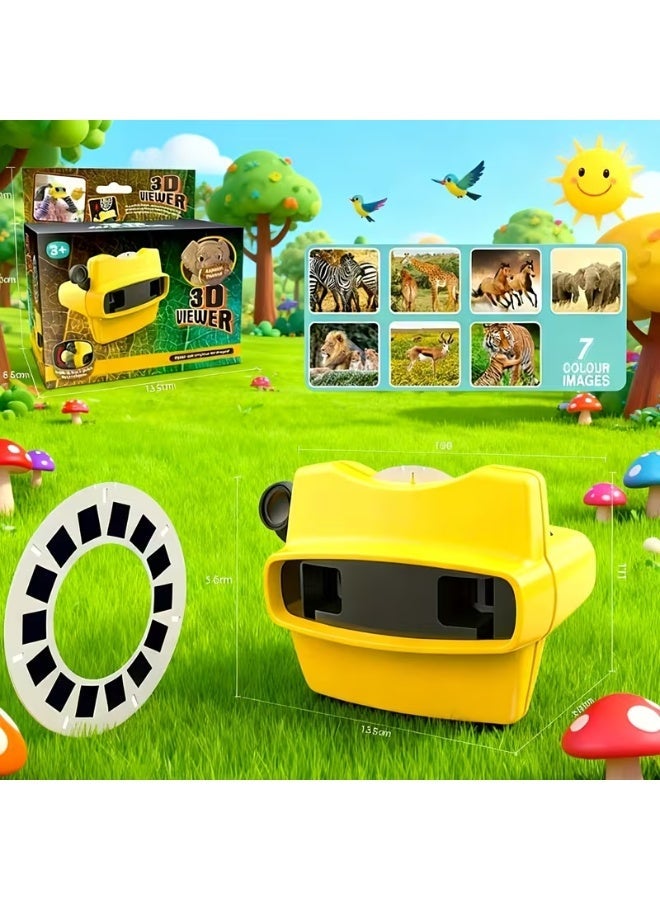 3D Viewer Wild Animal Theme Toy for Kids - Educational 3D Animal Viewer with Reel, Fun STEM Toy for Boys & Girls, Perfect Gift for Birthday & Eid-Color：yellow - Image 1
