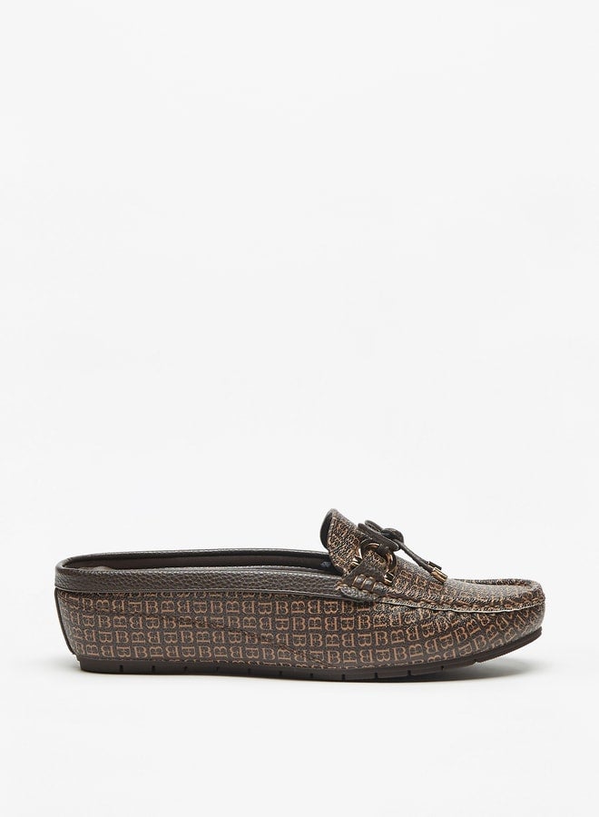 Flora Bella By Shoexpress Logo Print Slip On Mules with Wedge Heels and Bow Accent  - Image 3