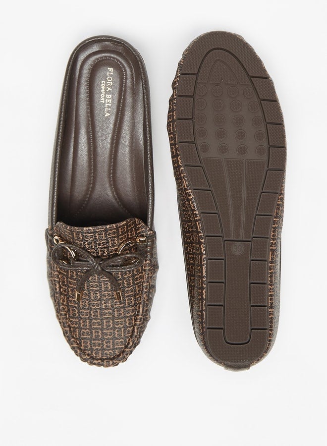 Flora Bella By Shoexpress Logo Print Slip On Mules with Wedge Heels and Bow Accent  - Image 4