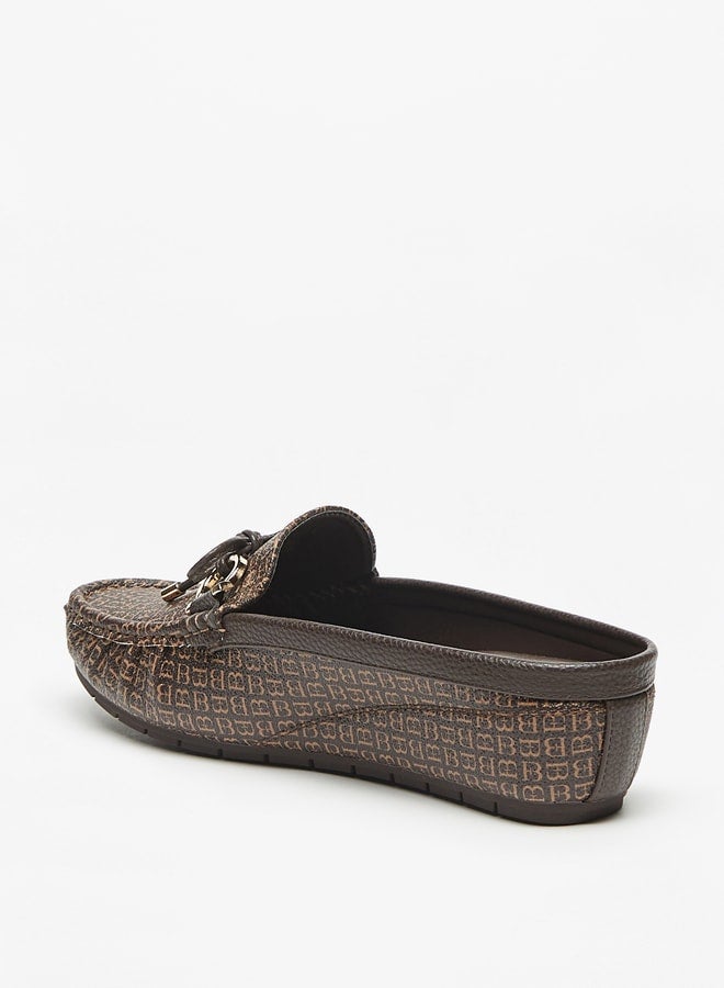 Flora Bella By Shoexpress Logo Print Slip On Mules with Wedge Heels and Bow Accent  - Image 2