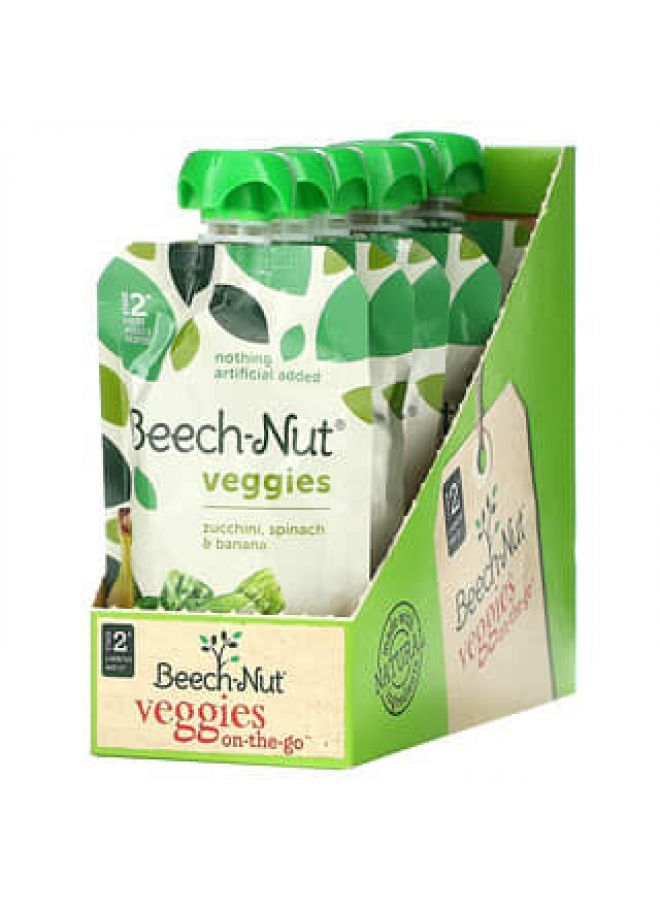 Beech-Nut Beech-Nut, Veggies, 6+ Months, Zucchini, Spinach & Banana, 12 Pouches, 3.5 oz (99 g) Each - Image 1
