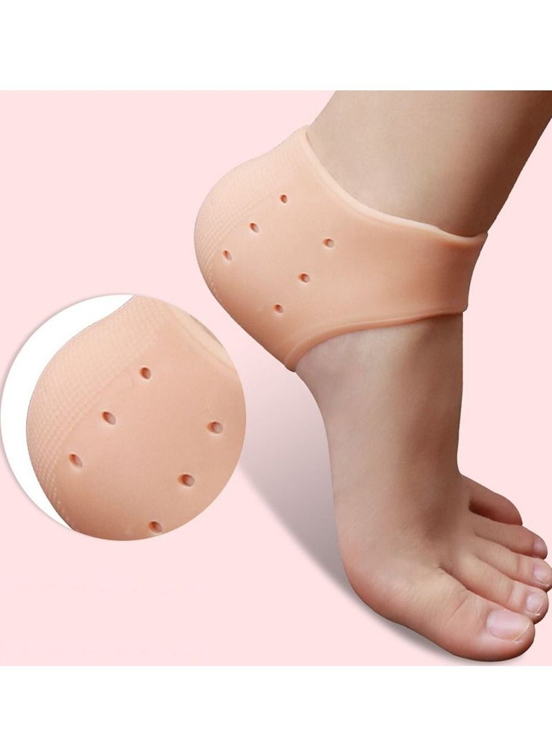 1 Pair Silicone Gel Heel Guard Support Foot Care Protectors Pain Relief for Plantar Spur Cracked Heels Beige - Image 1