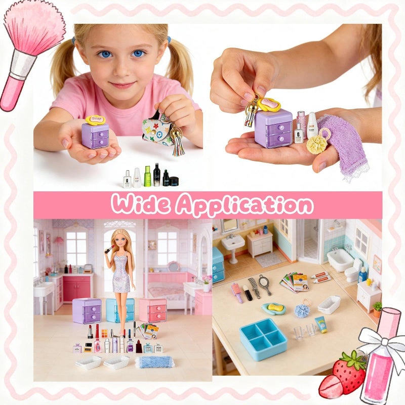 GALAOMA 72Pcs Dollhouse Mini Jewelry Storage Case Handbag Towel Cosmetic Set Bathroom Acessories Toothbrush Shampoo Perfume Hair Dryer Comb Purse Decor DIY Doll Backpack Girl Micro Scene - Image 5