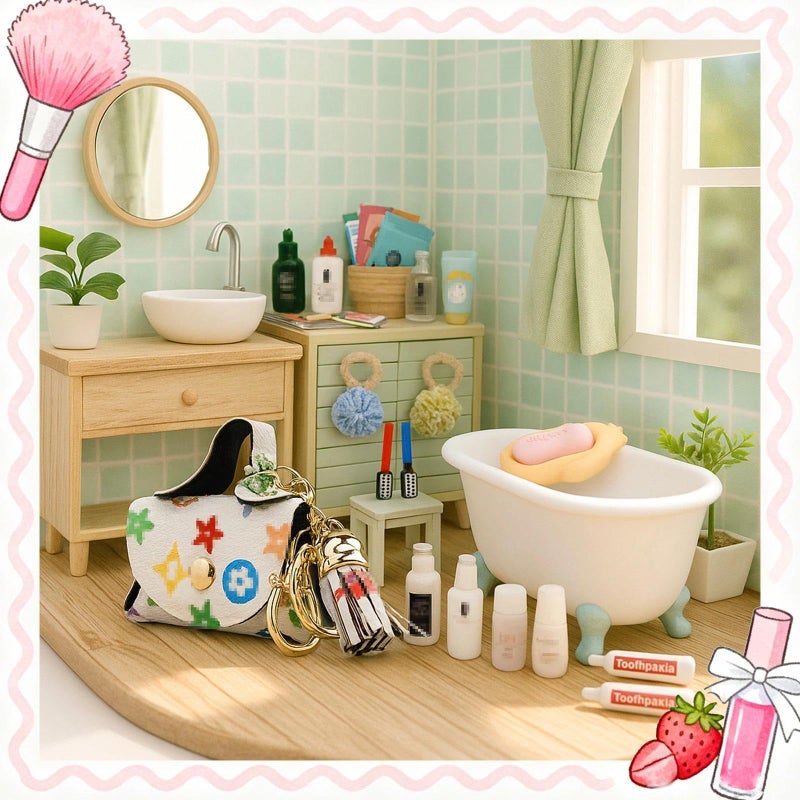 GALAOMA 72Pcs Dollhouse Mini Jewelry Storage Case Handbag Towel Cosmetic Set Bathroom Acessories Toothbrush Shampoo Perfume Hair Dryer Comb Purse Decor DIY Doll Backpack Girl Micro Scene - Image 3