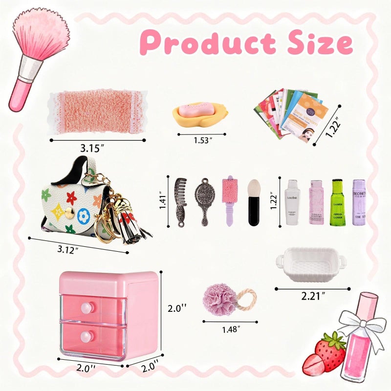 GALAOMA 72Pcs Dollhouse Mini Jewelry Storage Case Handbag Towel Cosmetic Set Bathroom Acessories Toothbrush Shampoo Perfume Hair Dryer Comb Purse Decor DIY Doll Backpack Girl Micro Scene - Image 2