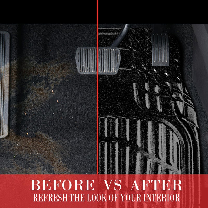 CAR PASS Shining Glitter Car Floor Mats 3D Leather Waterproof All Weather, Universal Trim to Fit & Anti-Slip, Safety & Light Easy Clean Install Fit for SUV,Truck,Auto,Sedan,Van 4 Piece (Black Glitter) - Image 5