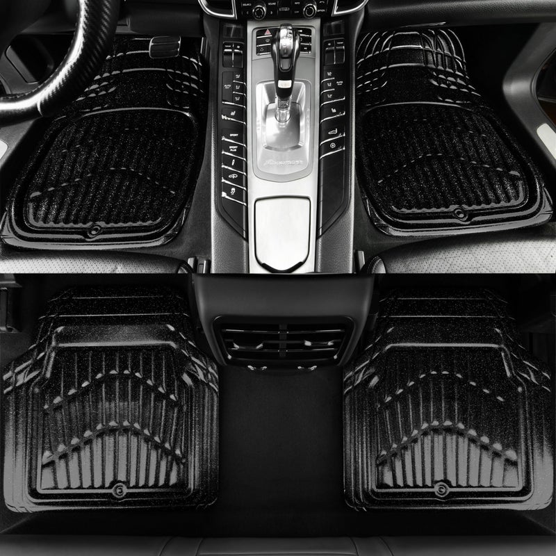 CAR PASS Shining Glitter Car Floor Mats 3D Leather Waterproof All Weather, Universal Trim to Fit & Anti-Slip, Safety & Light Easy Clean Install Fit for SUV,Truck,Auto,Sedan,Van 4 Piece (Black Glitter) - Image 2