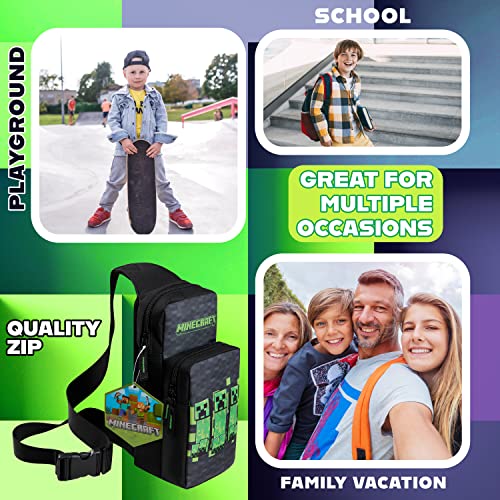 Minecraft Kids Crossbody Bag, Travel Shoulder Bag with Adjustable Strap, School, Fashion, Official Merchandise Black/green - Image 5