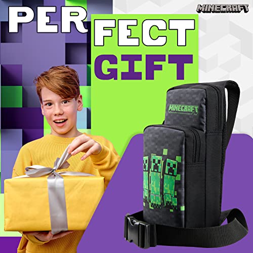 Minecraft Kids Crossbody Bag, Travel Shoulder Bag with Adjustable Strap, School, Fashion, Official Merchandise Black/green - Image 3
