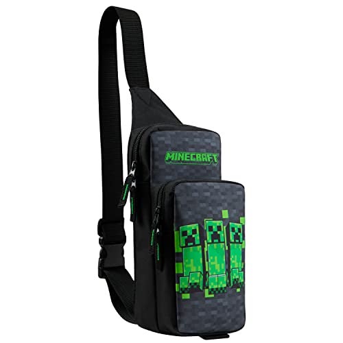 Minecraft Kids Crossbody Bag, Travel Shoulder Bag with Adjustable Strap, School, Fashion, Official Merchandise Black/green - Image 1