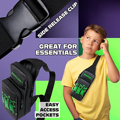 Minecraft Kids Crossbody Bag, Travel Shoulder Bag with Adjustable Strap, School, Fashion, Official Merchandise Black/green - Image 4