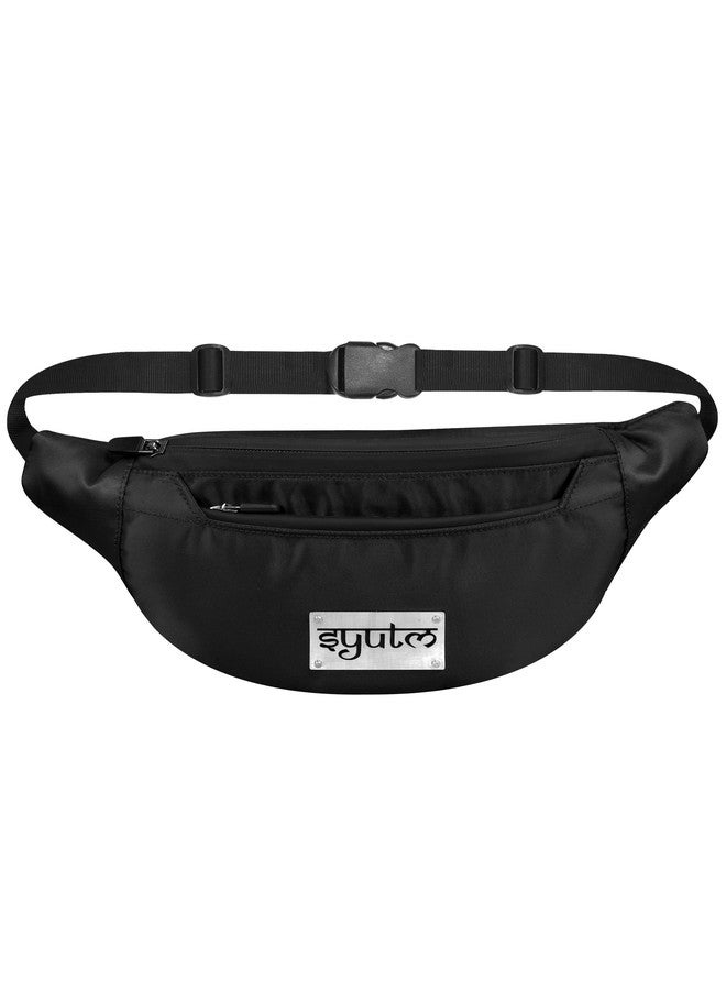 Syutm Unisex Fabric Waist Pack Dual Pocket Travel Handy Hiking Zip Pouch Elegant Style Document Money Phone Belt Sport Bag for Men and Women Adjustable Strap (Jet Black) - Image 1