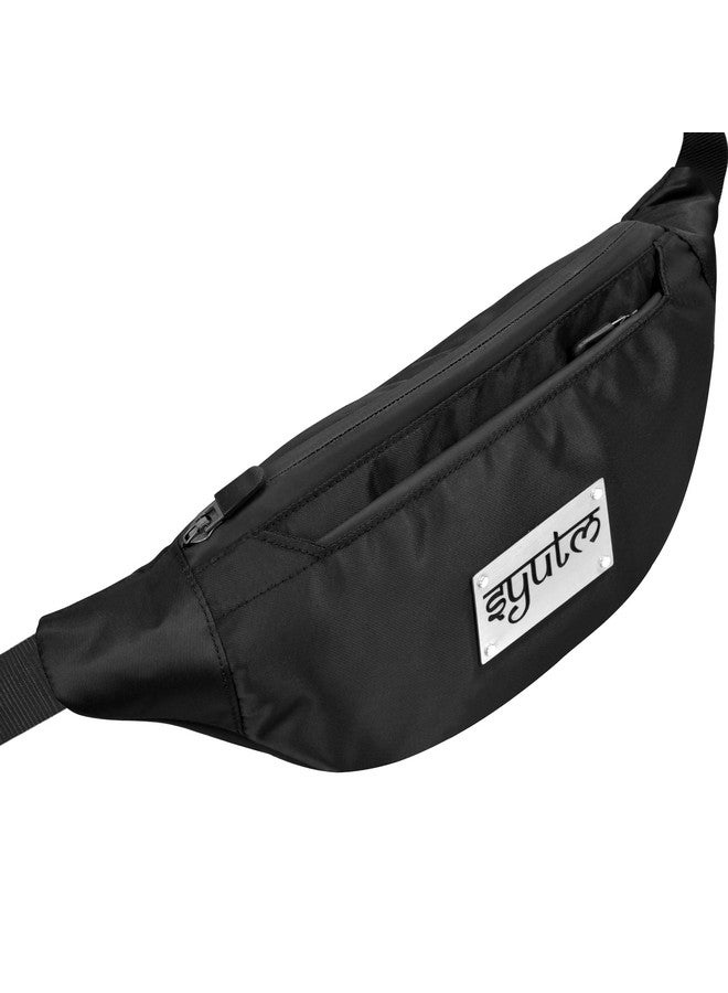 Syutm Unisex Fabric Waist Pack Dual Pocket Travel Handy Hiking Zip Pouch Elegant Style Document Money Phone Belt Sport Bag for Men and Women Adjustable Strap (Jet Black) - Image 4