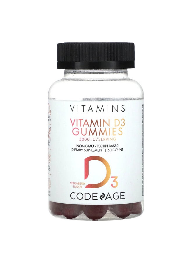 Codeage Vitamin D3 Gummies, Strawberry, 5,000 IU, 60 Gummies  - Image 1
