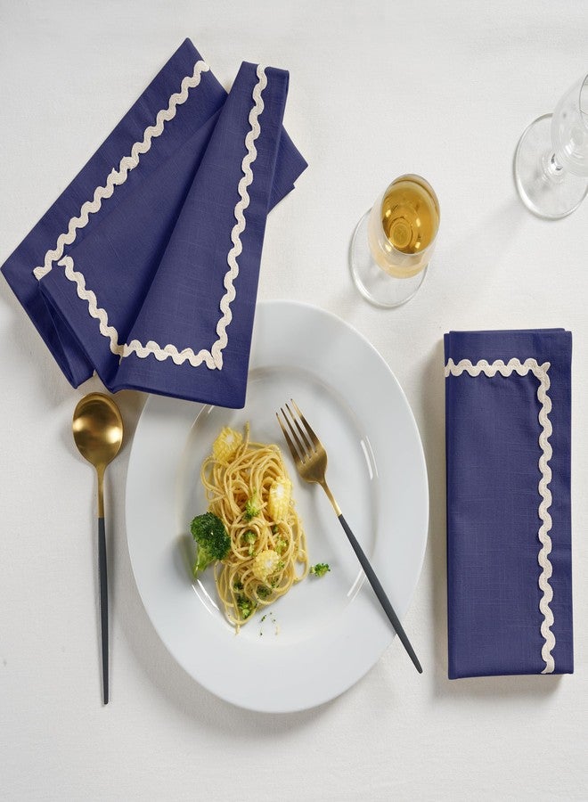 FINGERCRAFT Cloth Napkins High GSM Cotton, Set of 6, Premium Quality Mitered Corners with Scallop Lace for Home, Party, Wedding, Christmas, Good Absorbency Washable Napkins Cloth Navy Easter Color - Image 4