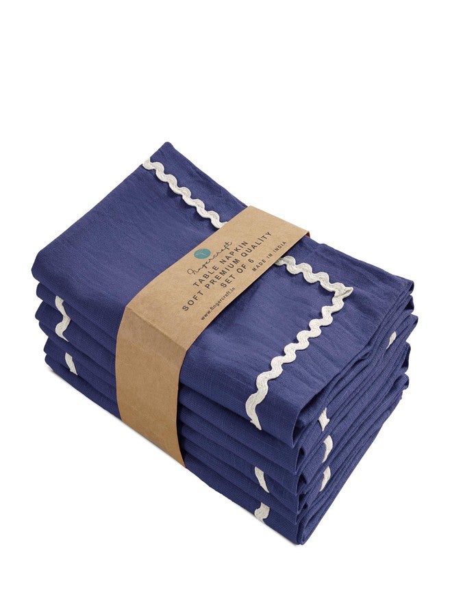 FINGERCRAFT Cloth Napkins High GSM Cotton, Set of 6, Premium Quality Mitered Corners with Scallop Lace for Home, Party, Wedding, Christmas, Good Absorbency Washable Napkins Cloth Navy Easter Color - Image 5