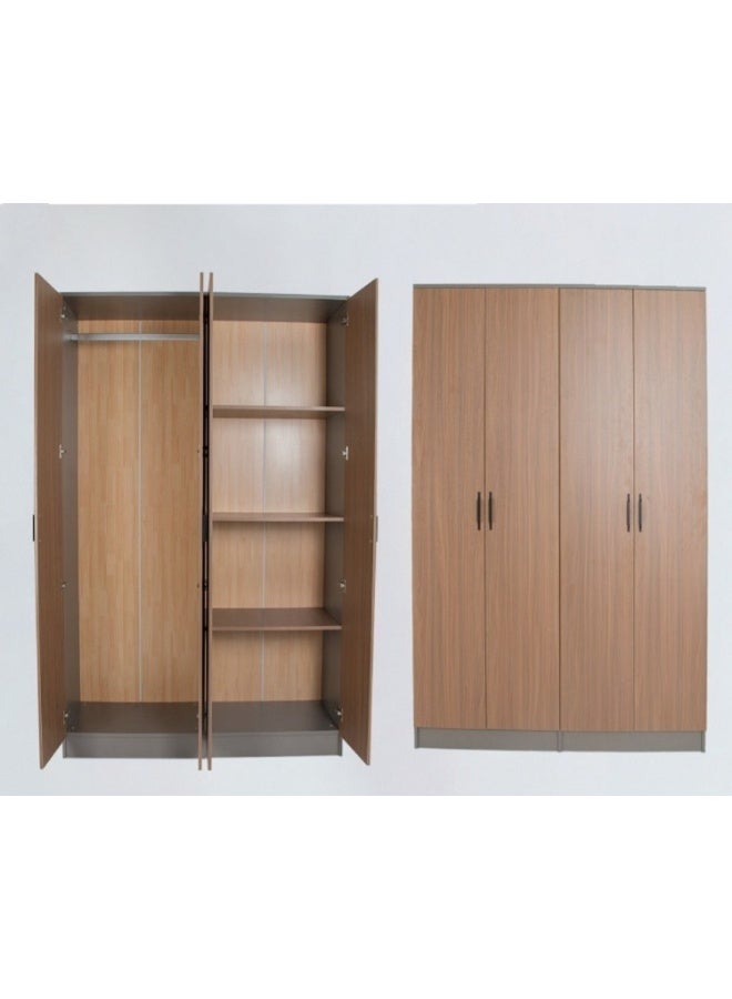 السعادة هوم  دولاب ملابس خشبي بـ 4 أبواب وتصميم مودرن واسع - 160×54×200 سم - بني/خشبي. - Image 3