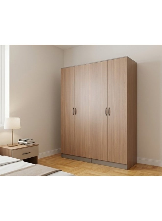 السعادة هوم  دولاب ملابس خشبي بـ 4 أبواب وتصميم مودرن واسع - 160×54×200 سم - بني/خشبي. - Image 2