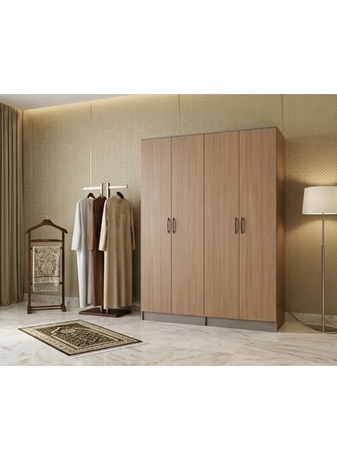 السعادة هوم  دولاب ملابس خشبي بـ 4 أبواب وتصميم مودرن واسع - 160×54×200 سم - بني/خشبي. - Image 1