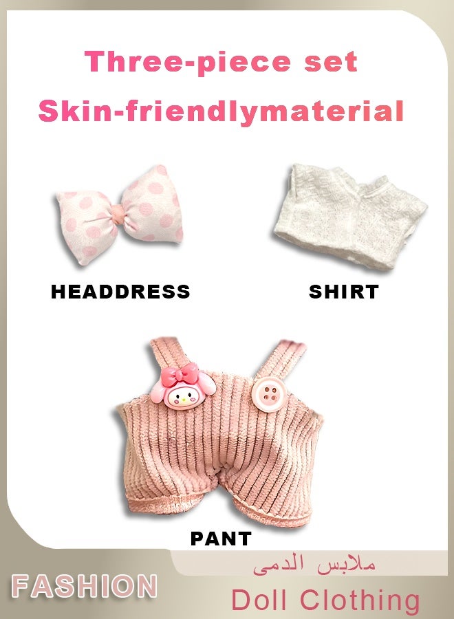La Boos Labubu Clothes - 3-Piece Labubu Clothing Set，17 Cm Labubu Original Doll Stylish And Chic Set - White Clothing + Pink Overalls + Bow hair accessories - Image 2