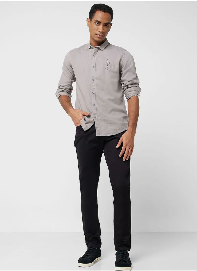 Thomas Scott Thomas Scott Classic Spread Collar Pure Linen Casual Shirt