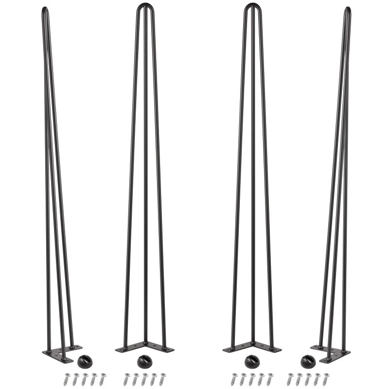 MSOBAIW 36 Inch Hairpin Table Legs Set of 4 3 Rods Heavy Duty DIY Furniture Legs for Dining Desk Counter Bar Height Table Bench 38 Diameter Satin Black Mid Century Modern Style Hair Pin Legs