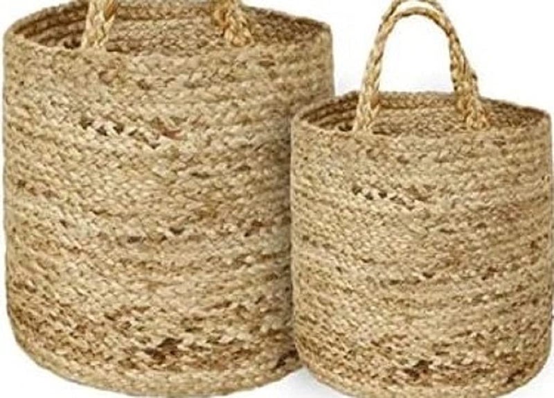 Giya Rugs Premium Handmade Jute Storage Basket Bin with Handles (10x12 Inches, Brown) -Set of 2  - Image 2