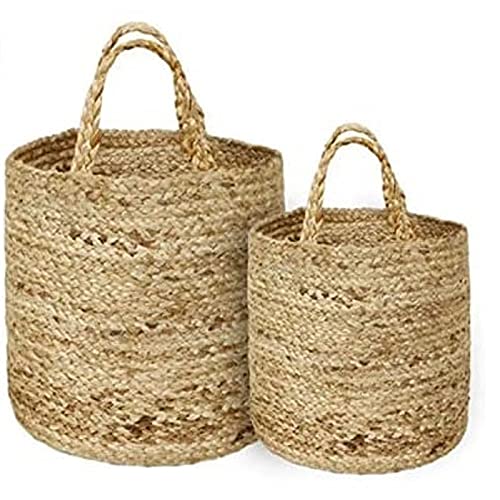 Giya Rugs Premium Handmade Jute Storage Basket Bin with Handles (10x12 Inches, Brown) -Set of 2  - Image 1