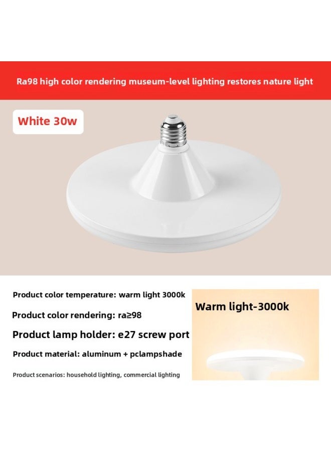 Generic - Full Spectrum Flying Saucer Lamp Home E27 Screw Led Super Bright Energy-saving Lamp Three-color Variable Light Eye Protection Bulb Warm Light Indoor-Specifications:Full Spectrum [eye Protection Ra98] White Model—30w—warm Light - Image 1