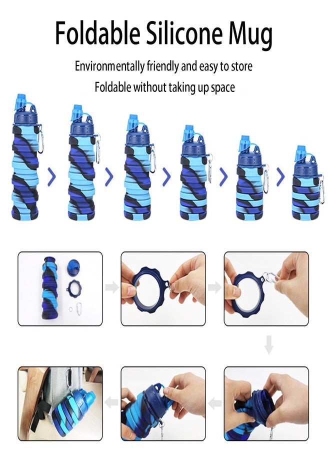 YCTMALL Collapsible Water Bottles Two Pack Travel Sports Portable Sport Water Bottle comes with mountaineering Buckle 500ml silicone Water-proof camping water bottle (Blue and Pueple Color) - Image 4